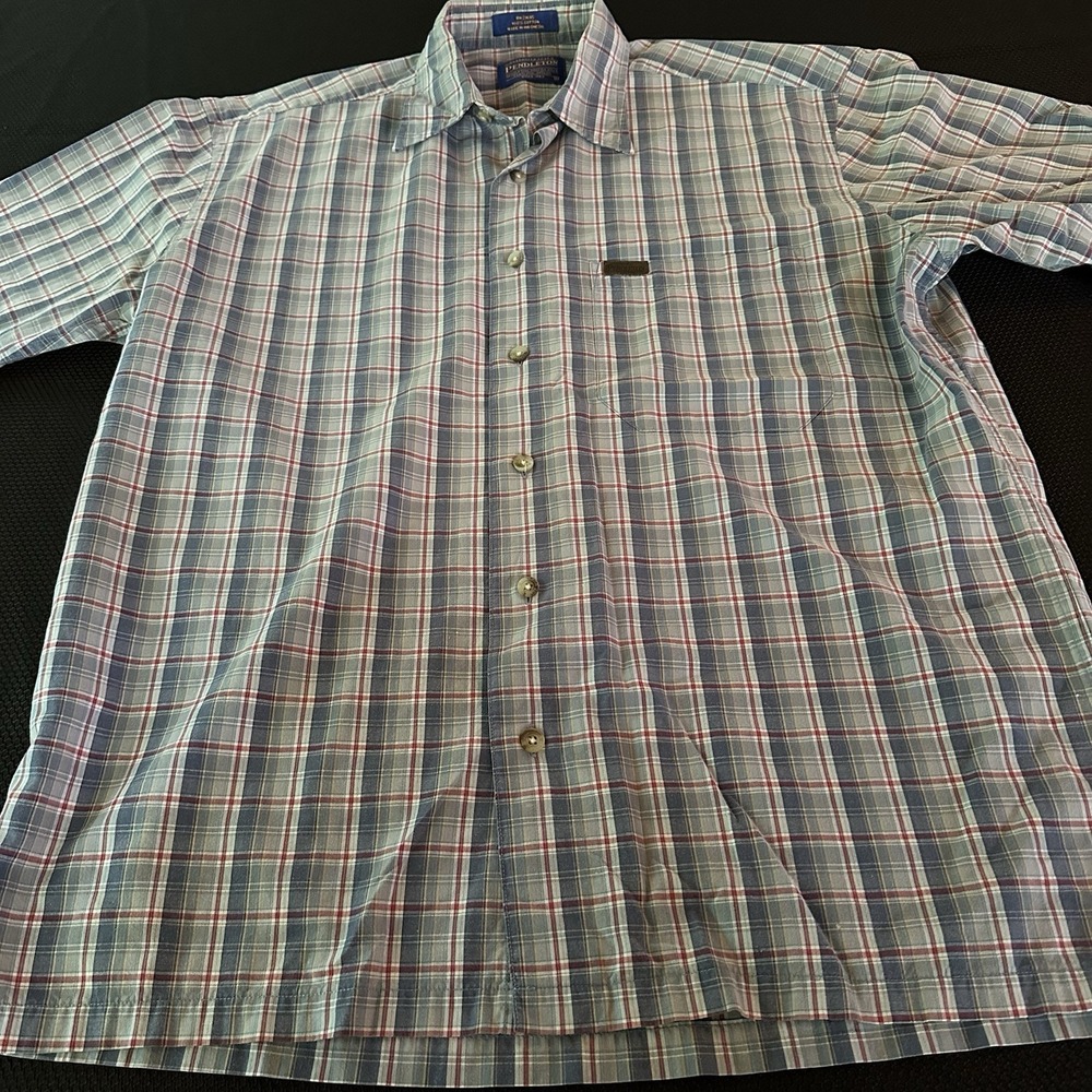 Pendleton‎ Men's Small Plaid Short Sleeve Shirt Blue Gray White